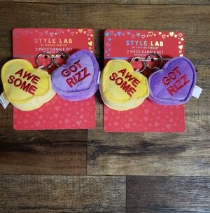 2 Style.Lab Plush Conversation Heart Magnetic Keychain Set - Yellow & Purple